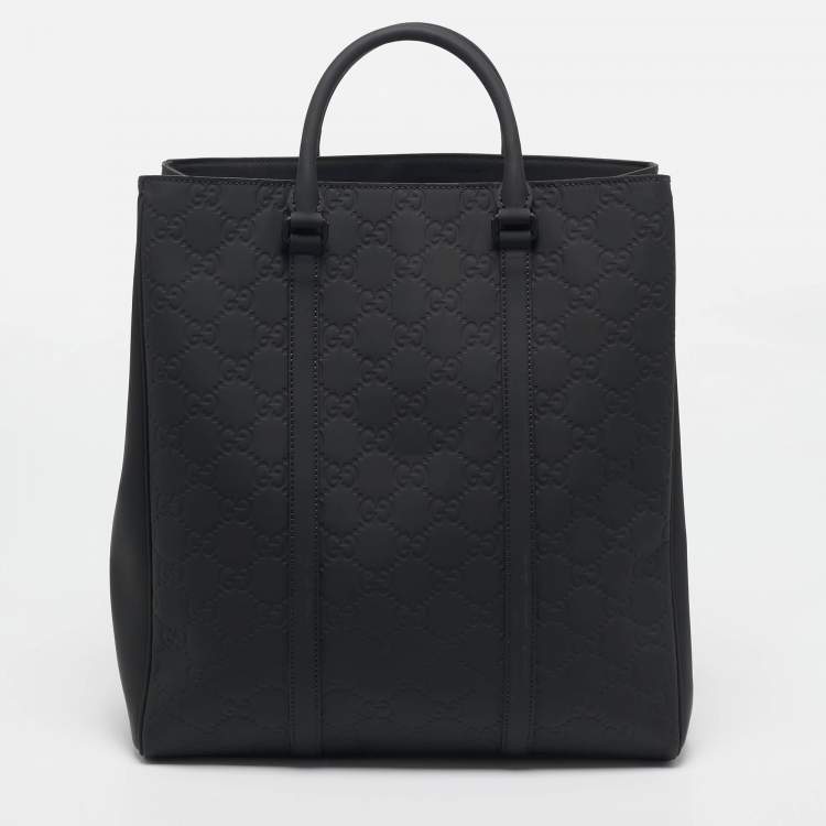 Pre Owned Gucci Black Rubber Effect Guccissima Leather Tote