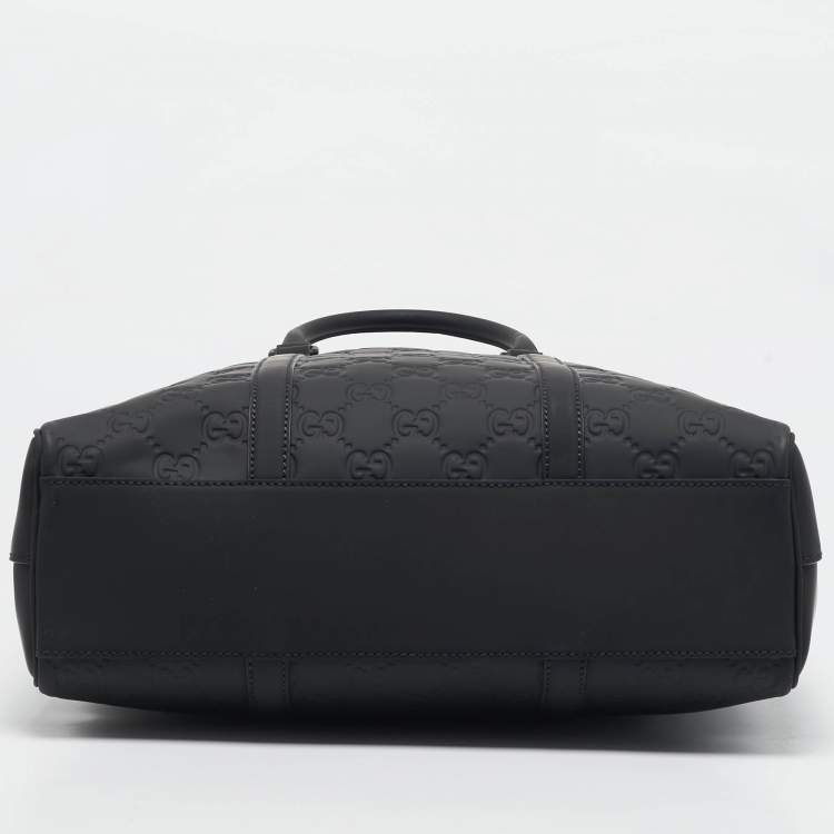 Pre Owned Gucci Black Rubber Effect Guccissima Leather Tote