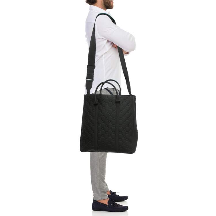 Pre Owned Gucci Black Rubber Effect Guccissima Leather Tote