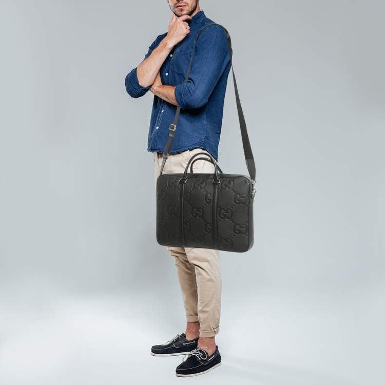 Pre Owned Gucci Black Jumboo GG Leather Briefcase