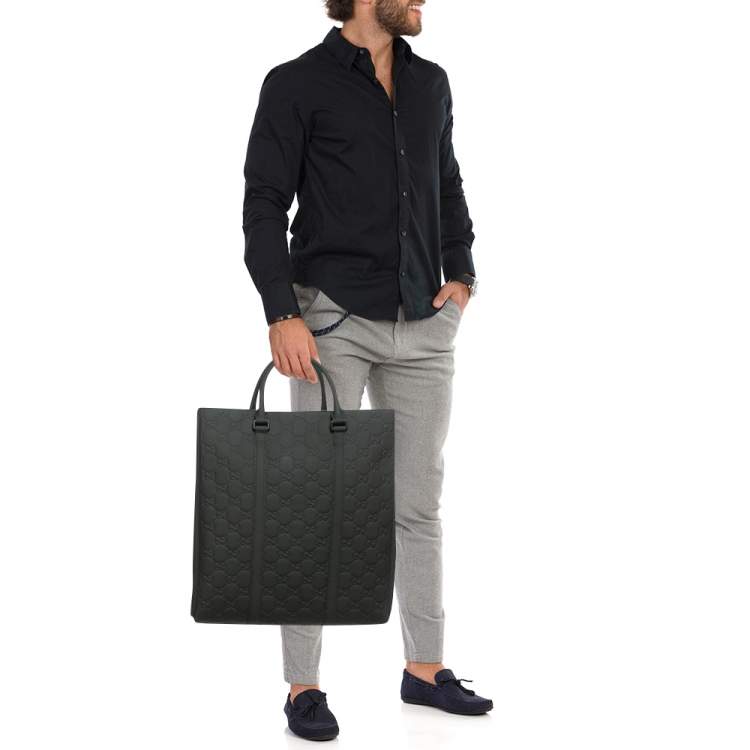 Pre Owned Gucci Black Rubber Effect Guccissima Leather Tote