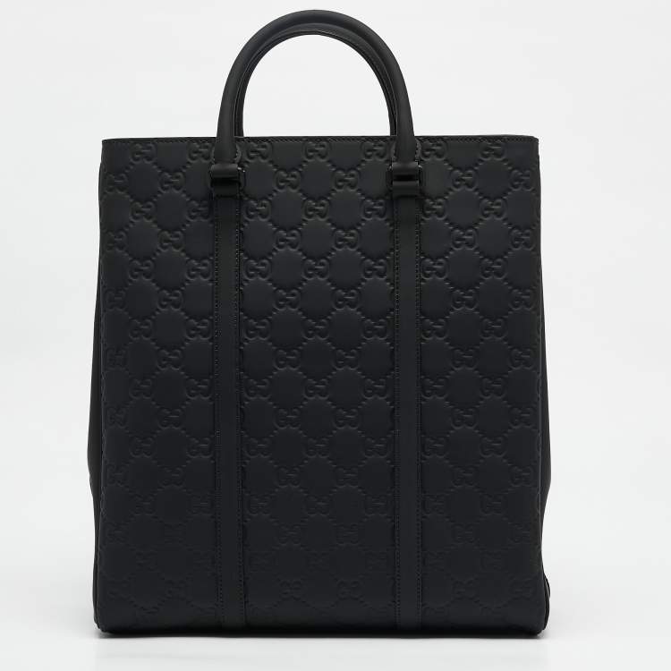 Pre Owned Gucci Black Rubber Effect Guccissima Leather Tote