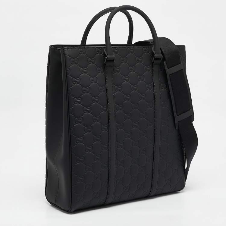 Pre Owned Gucci Black Rubber Effect Guccissima Leather Tote