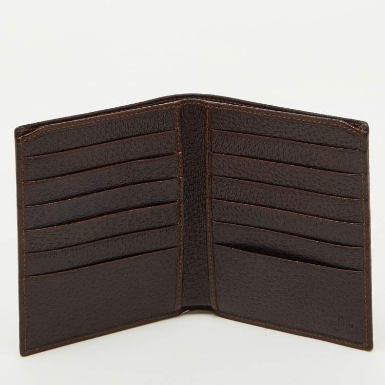 Pre Owned Gucci Dark Brown Leather Web Detail Card Case