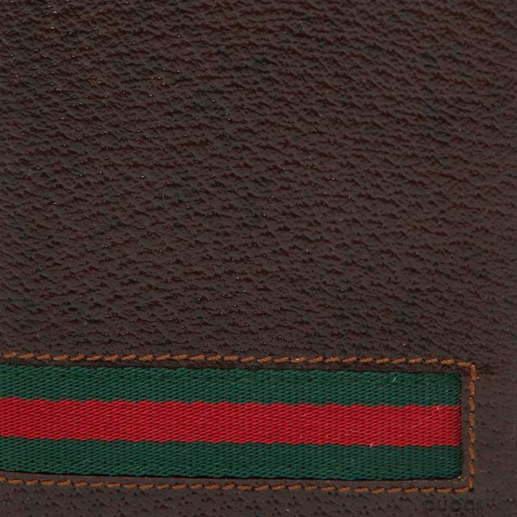 Pre Owned Gucci Dark Brown Leather Web Detail Card Case