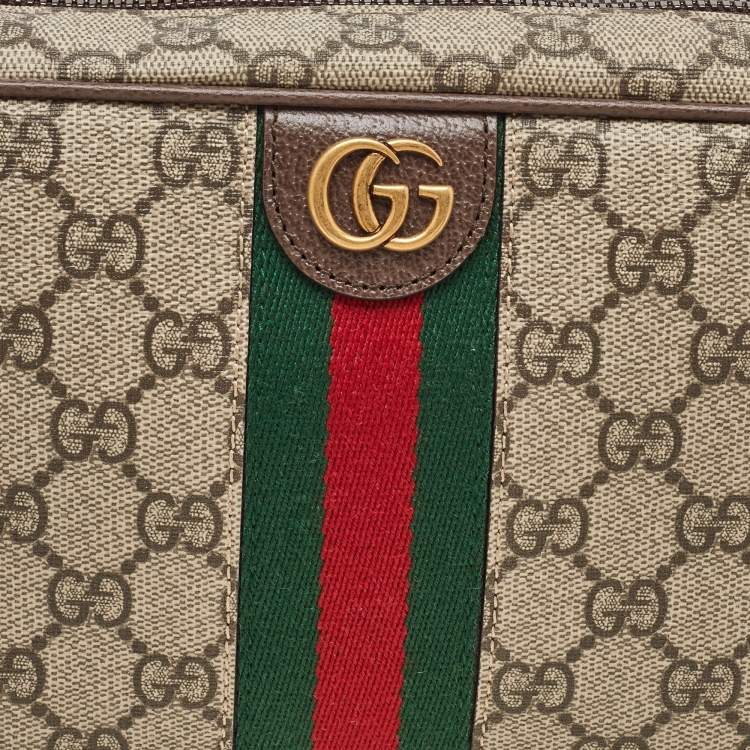 Pre Owned Gucci Beige/Brown GG Supreme Canvas and Leather Ophidia Toiletry Case