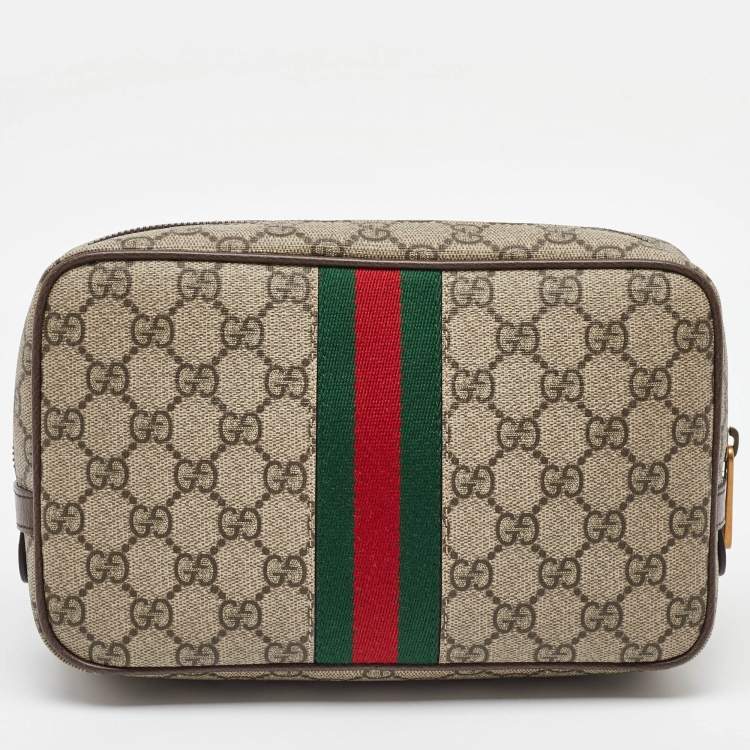 Pre Owned Gucci Beige/Brown GG Supreme Canvas and Leather Ophidia Toiletry Case