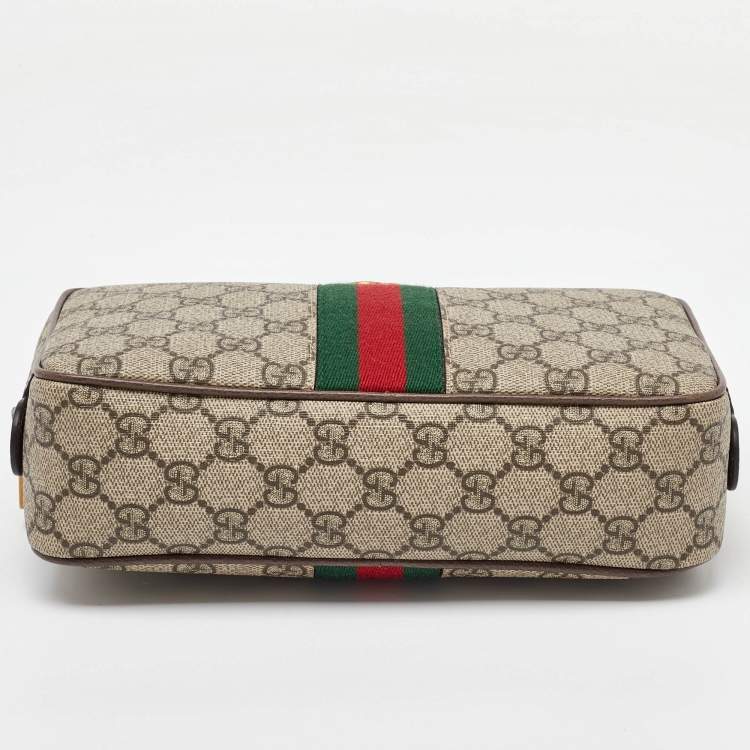 Pre Owned Gucci Beige/Brown GG Supreme Canvas and Leather Ophidia Toiletry Case