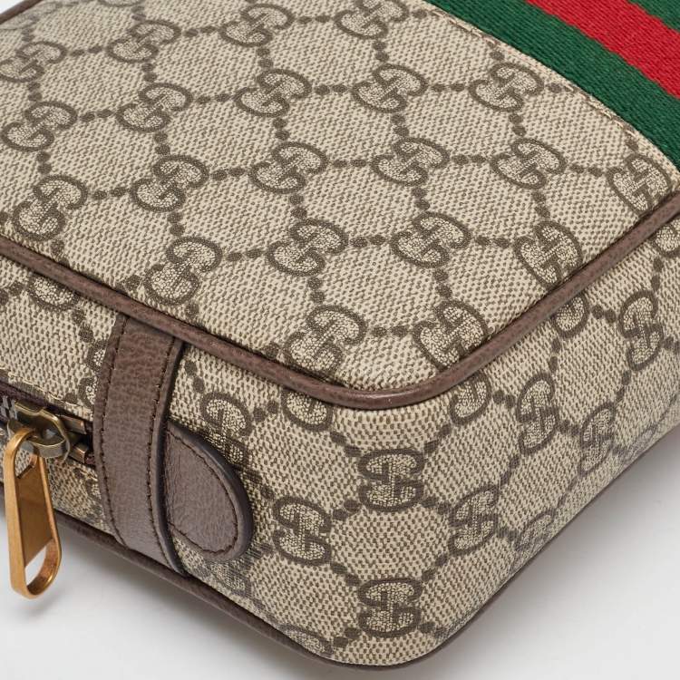 Pre Owned Gucci Beige/Brown GG Supreme Canvas and Leather Ophidia Toiletry Case