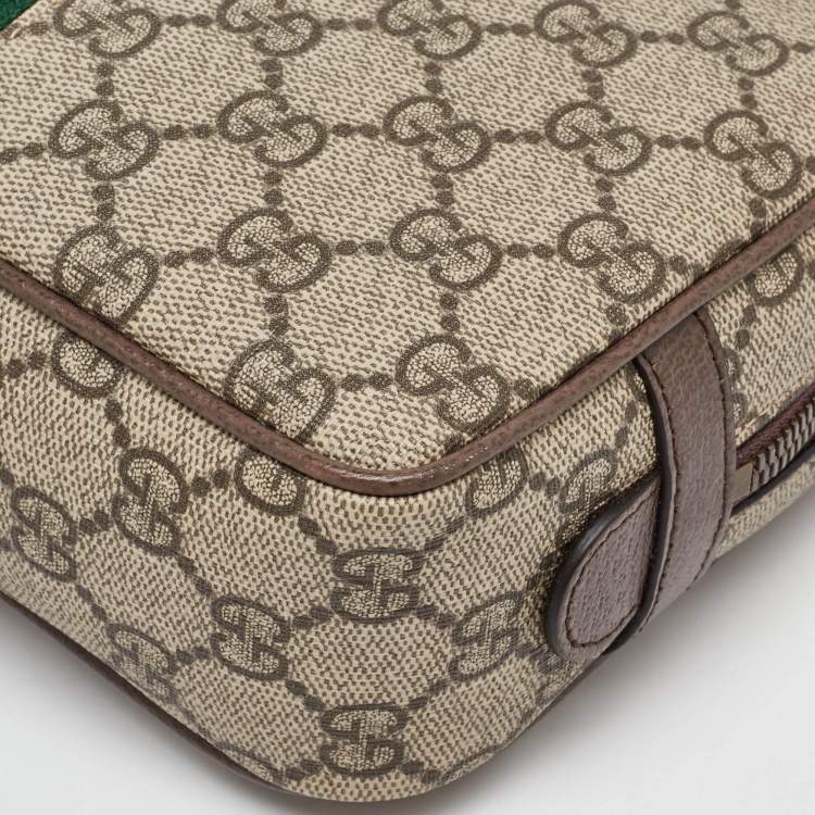 Pre Owned Gucci Beige/Brown GG Supreme Canvas and Leather Ophidia Toiletry Case