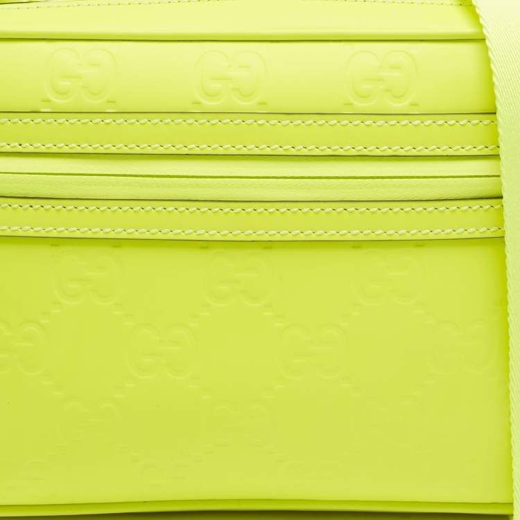 Pre Owned Gucci Lime Green Guccissima Rubber Effect Leather Crossbody Bag