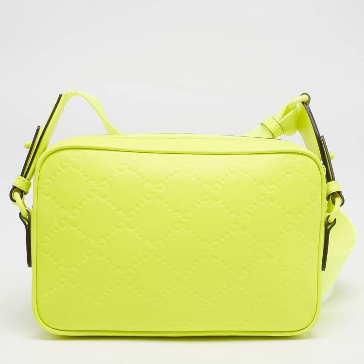 Pre Owned Gucci Lime Green Guccissima Rubber Effect Leather Crossbody Bag
