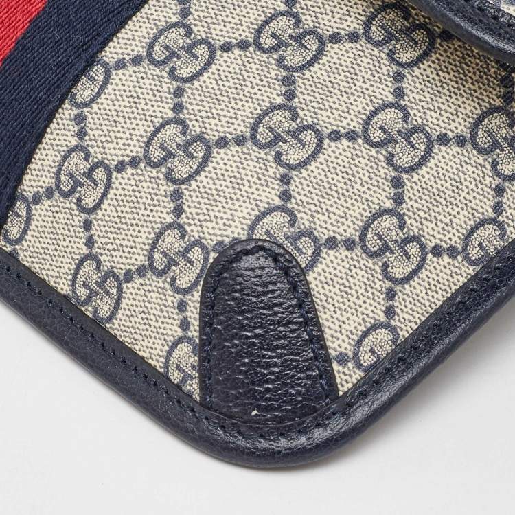 Pre Owned Gucci Beige/Navy Blue GG Supreme Canvas Ophidia Small Belt Bag