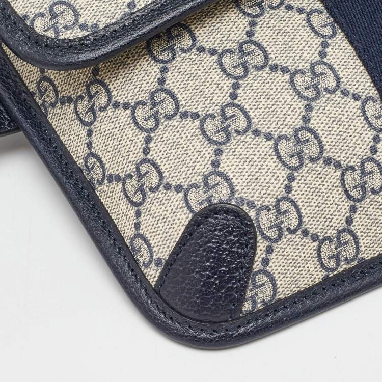 Pre Owned Gucci Beige/Navy Blue GG Supreme Canvas Ophidia Small Belt Bag