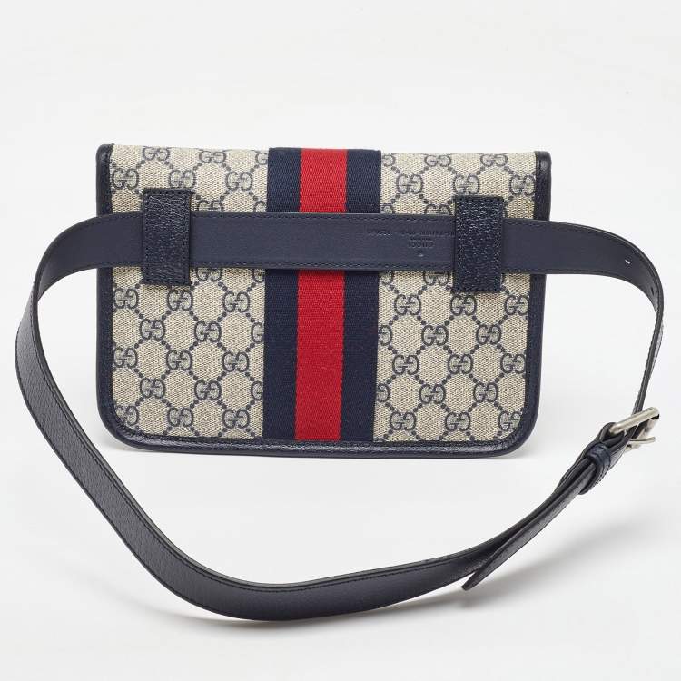 Pre Owned Gucci Beige/Navy Blue GG Supreme Canvas Ophidia Small Belt Bag