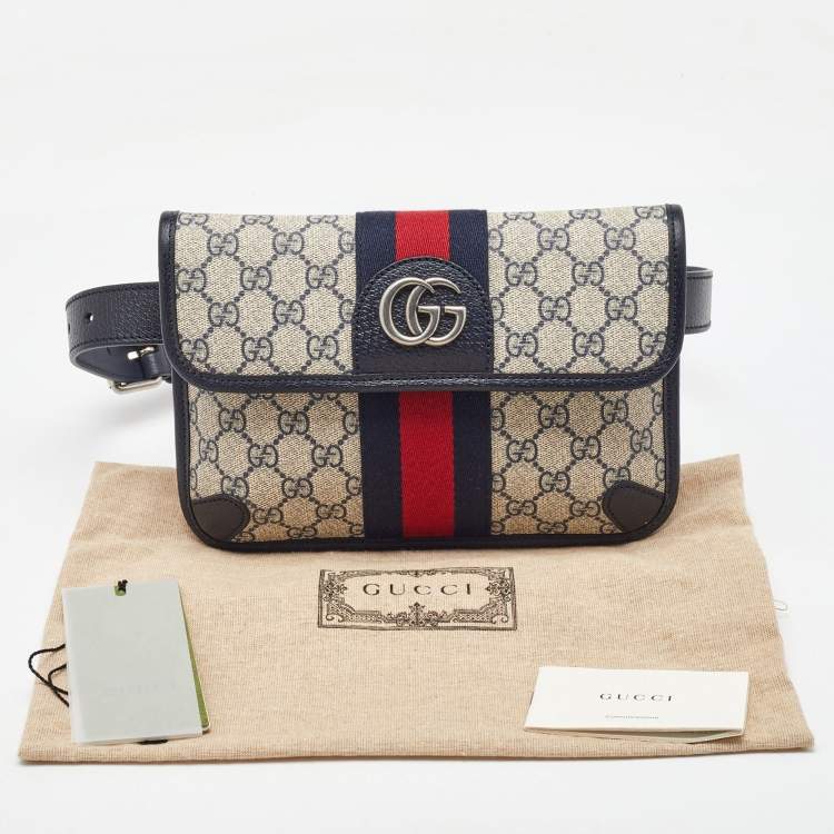 Pre Owned Gucci Beige/Navy Blue GG Supreme Canvas Ophidia Small Belt Bag