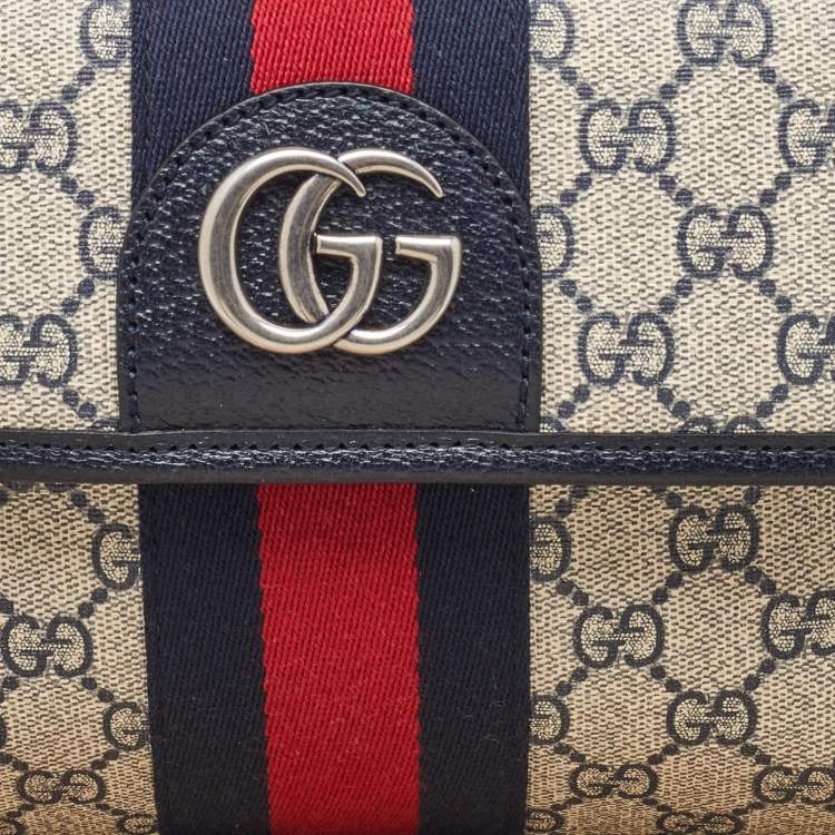 Pre Owned Gucci Beige/Navy Blue GG Supreme Canvas Ophidia Small Belt Bag
