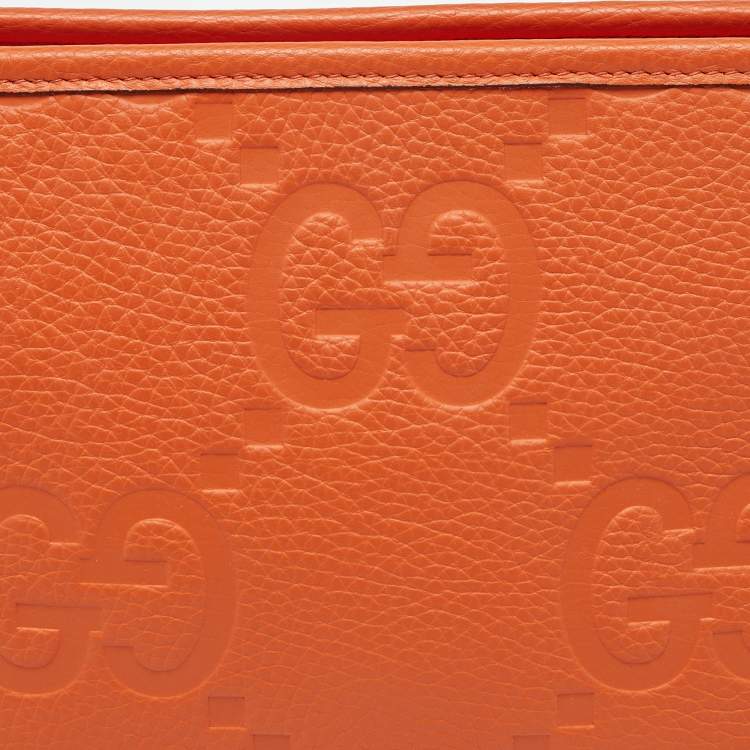 Pre Owned Gucci Neon Orange Jumbo GG Leather Medium Pouch