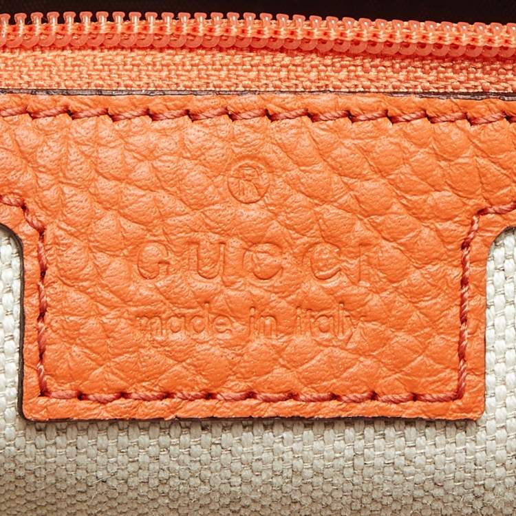 Pre Owned Gucci Neon Orange Jumbo GG Leather Medium Pouch