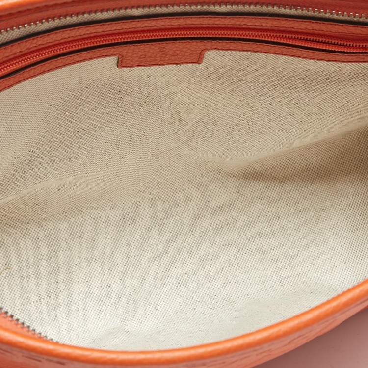Pre Owned Gucci Neon Orange Jumbo GG Leather Medium Pouch