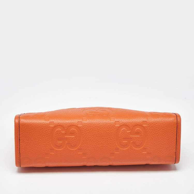 Pre Owned Gucci Neon Orange Jumbo GG Leather Medium Pouch