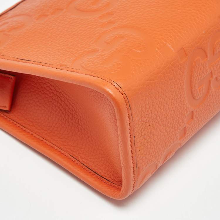 Pre Owned Gucci Neon Orange Jumbo GG Leather Medium Pouch