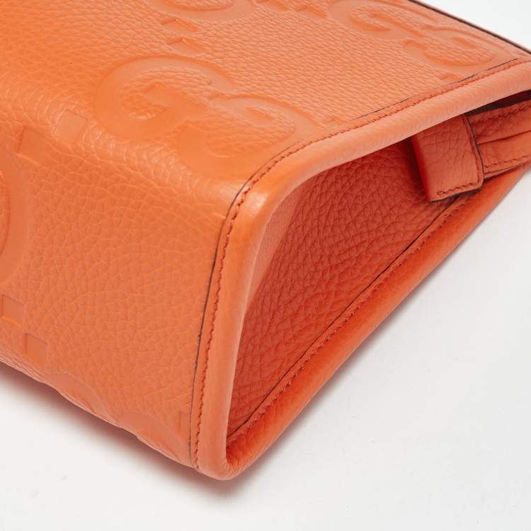 Pre Owned Gucci Neon Orange Jumbo GG Leather Medium Pouch