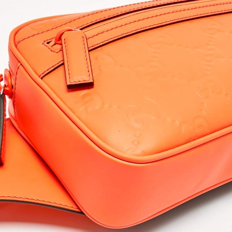 Pre Owned Gucci Neon Orange Rubber Effect Guccissima Leather Small Belt Bag