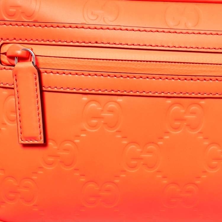 Pre Owned Gucci Neon Orange Rubber Effect Guccissima Leather Small Belt Bag