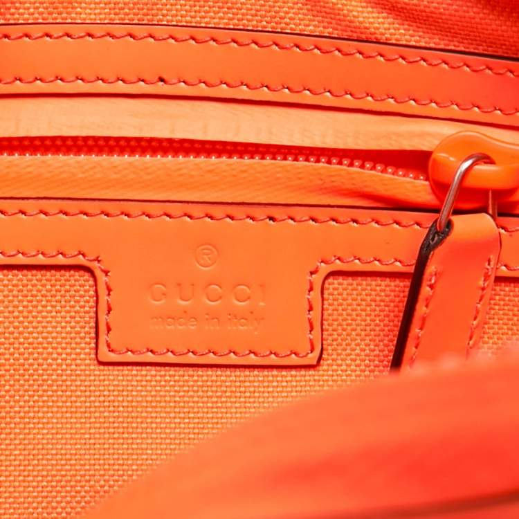 Pre Owned Gucci Neon Orange Rubber Effect Guccissima Leather Small Belt Bag