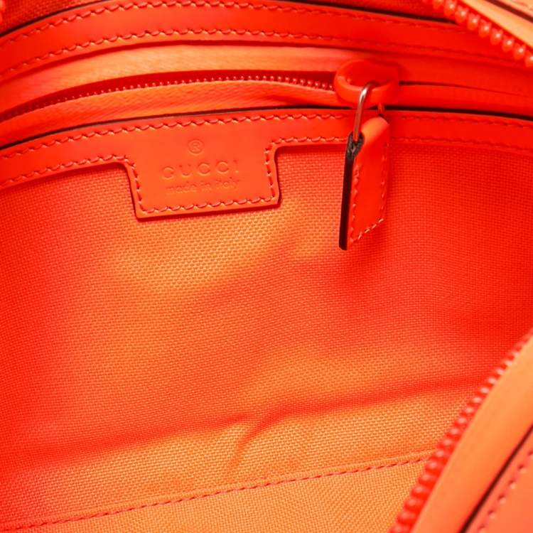 Pre Owned Gucci Neon Orange Rubber Effect Guccissima Leather Small Belt Bag