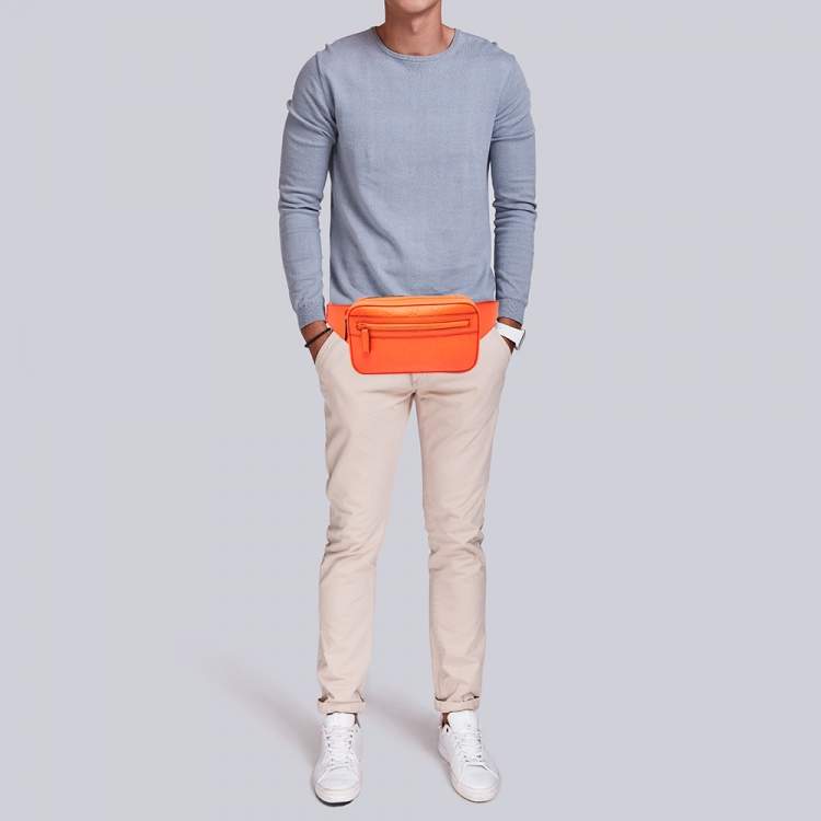 Pre Owned Gucci Neon Orange Rubber Effect Guccissima Leather Small Belt Bag
