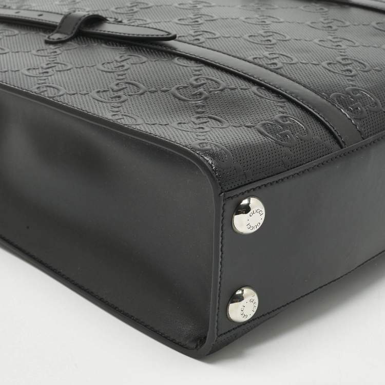 Pre Owned Gucci Black GG Embossed Leather Medium Tote 