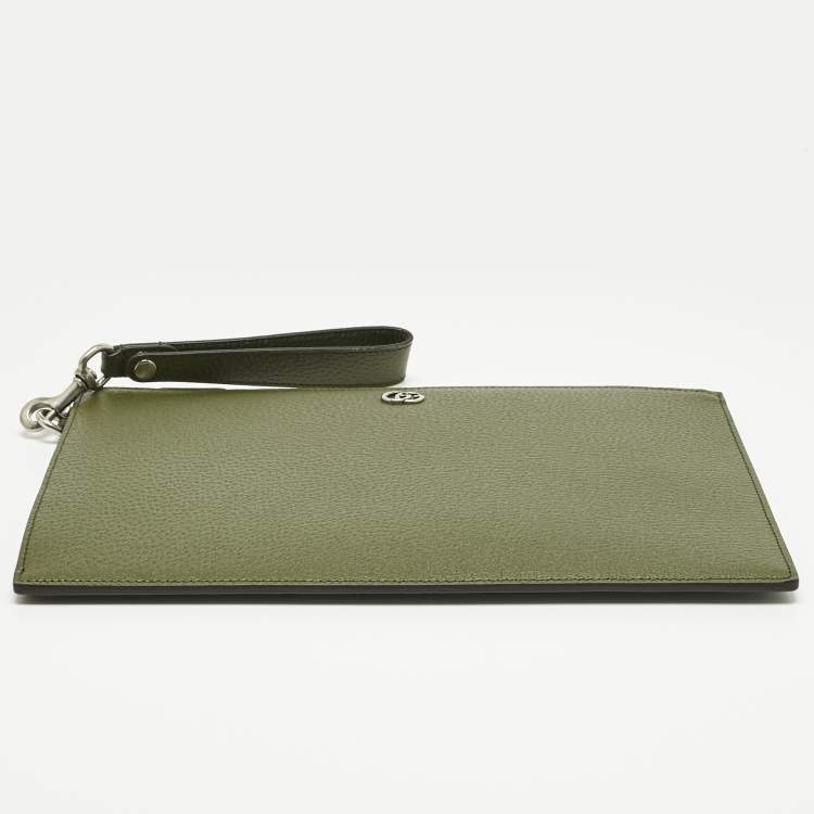 Pre Owned Gucci Fatigue Green Leather GG Marmont Pouch