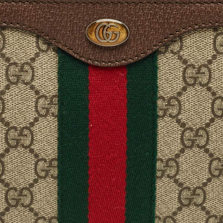 Pre Owned Gucci Brown/Beige GG Supreme Canvas Web Ophidia Portfolio Pouch