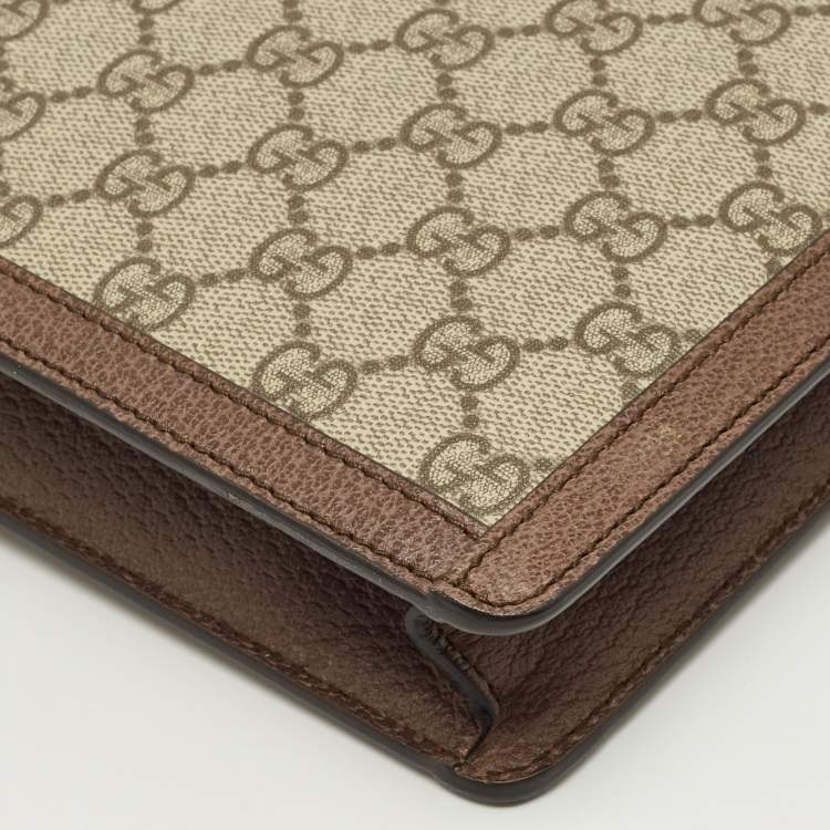 Pre Owned Gucci Brown/Beige GG Supreme Canvas Web Ophidia Portfolio Pouch