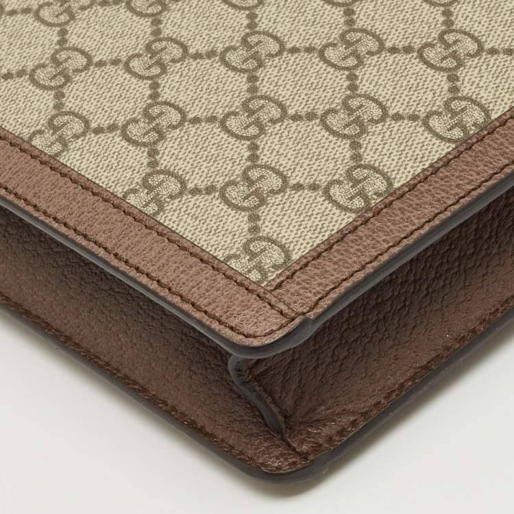 Pre Owned Gucci Brown/Beige GG Supreme Canvas Web Ophidia Portfolio Pouch