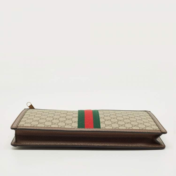Pre Owned Gucci Brown/Beige GG Supreme Canvas Web Ophidia Portfolio Pouch