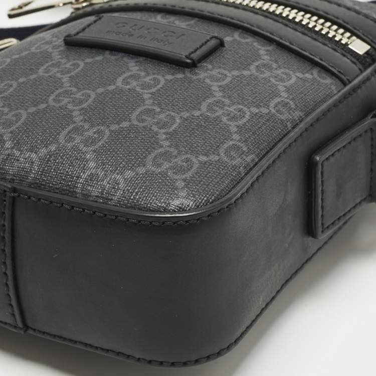 Pre Owned Gucci Black GG Supreme Canvas and Leather Web Messenger Bag