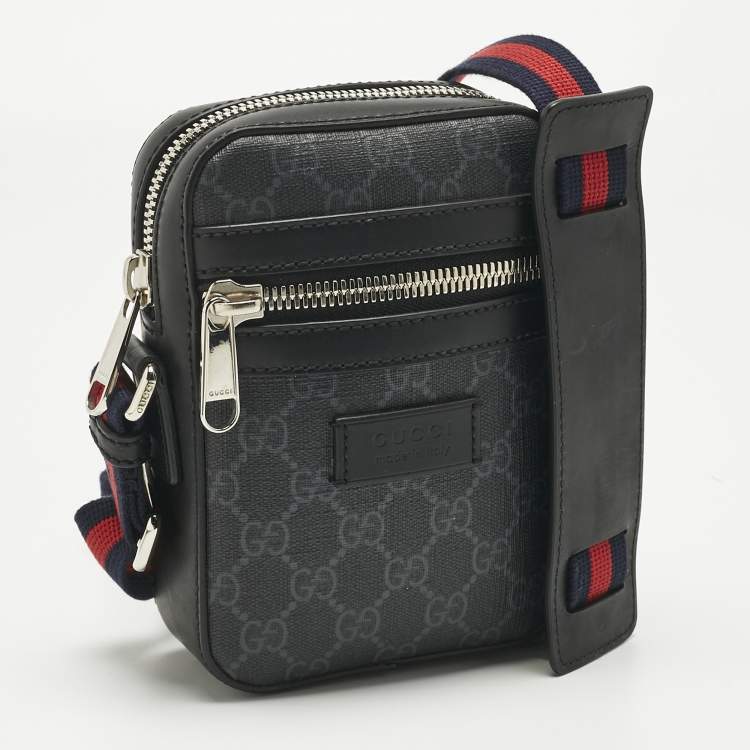 Pre Owned Gucci Black GG Supreme Canvas and Leather Web Messenger Bag