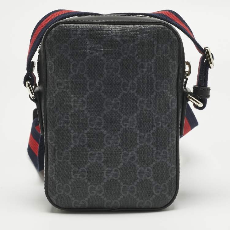 Pre Owned Gucci Black GG Supreme Canvas and Leather Web Messenger Bag