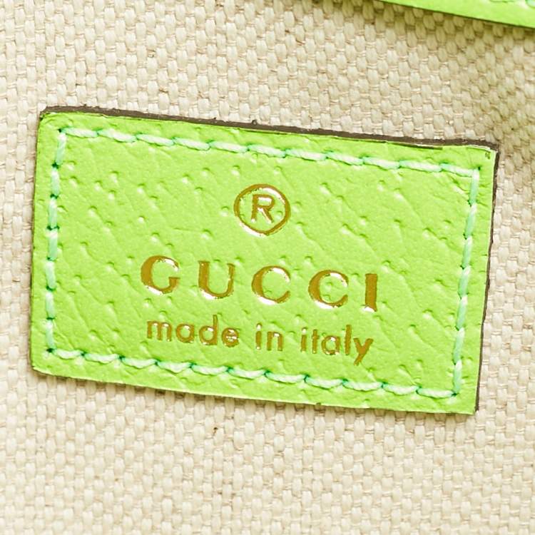 Pre Owned Gucci Neon Green/Beige GG Supreme Canvas and Leather Ophidia Belt Bag