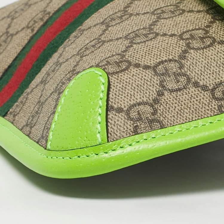 Pre Owned Gucci Neon Green/Beige GG Supreme Canvas and Leather Ophidia Belt Bag
