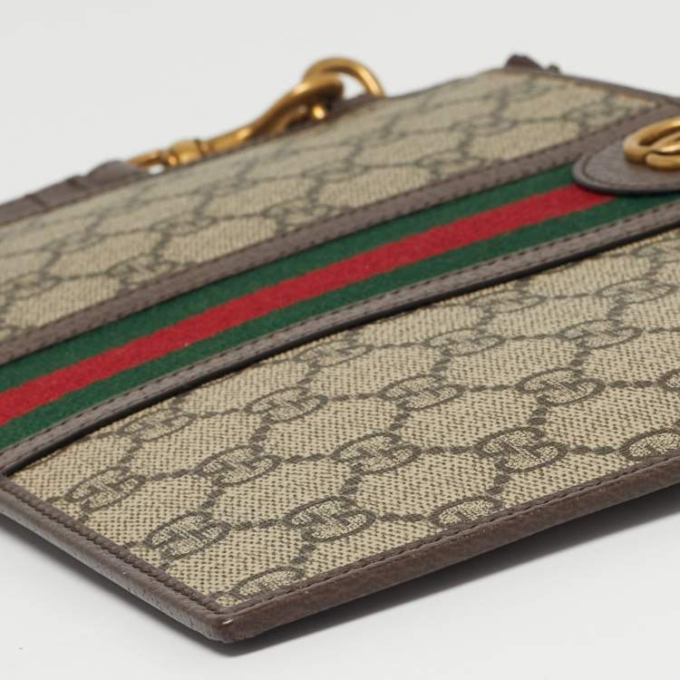 Pre Owned Gucci Beige/Ebony GG Supreme Canvas and Leather Ophidia Pouch