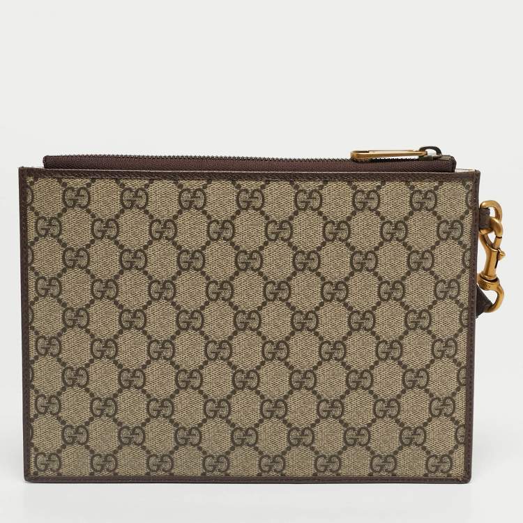 Pre Owned Gucci Beige/Ebony GG Supreme Canvas and Leather Ophidia Pouch