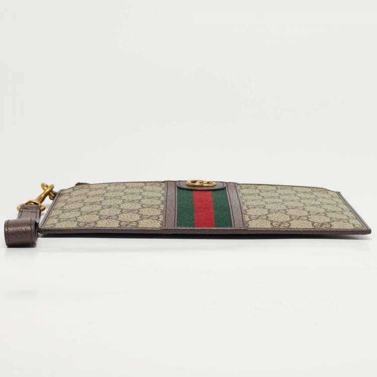 Pre Owned Gucci Beige/Ebony GG Supreme Canvas and Leather Ophidia Pouch