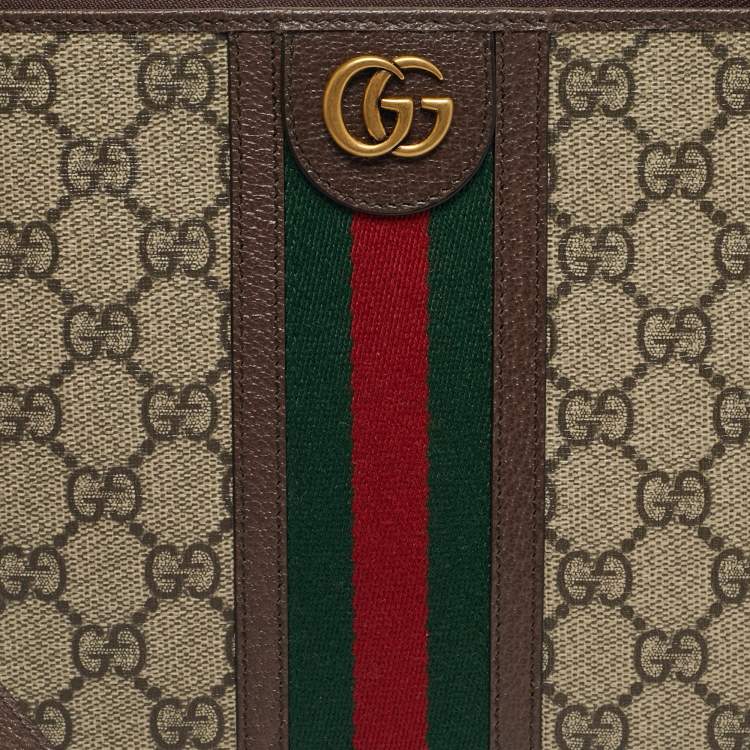 Pre Owned Gucci Beige/Ebony GG Supreme Canvas and Leather Ophidia Pouch
