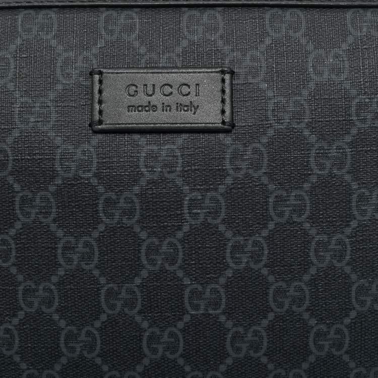 Pre Owned Gucci Black GG Supreme Canvas and Leather Wristlet Pouch