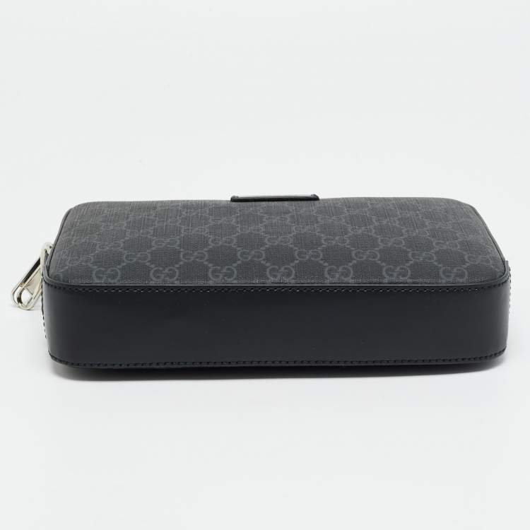 Pre Owned Gucci Black GG Supreme Canvas and Leather Wristlet Pouch