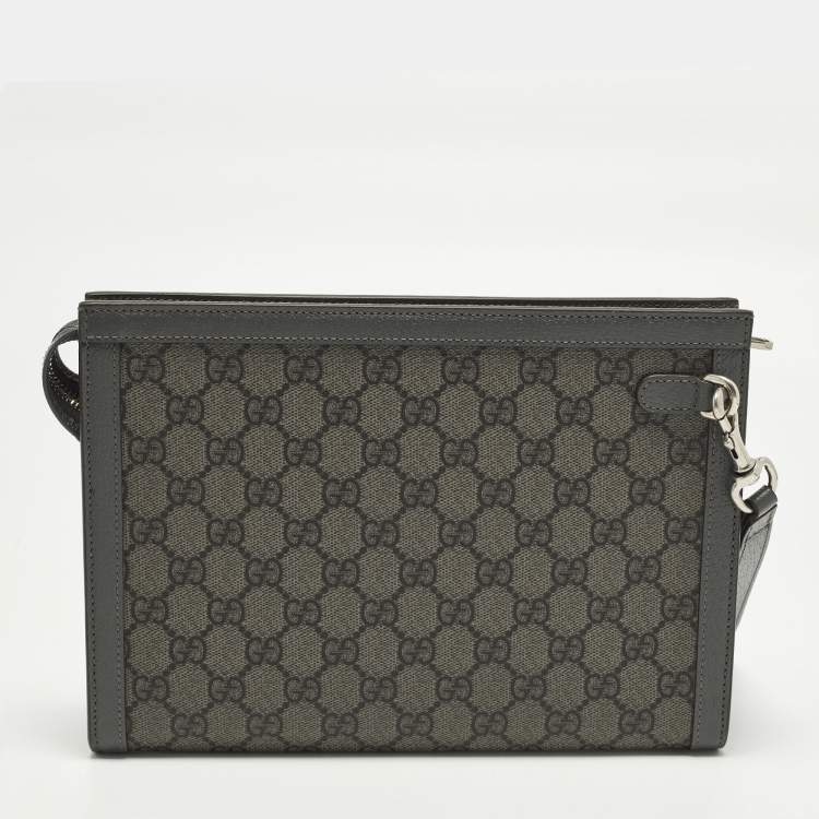 Pre Owned حقيبة صغيرة غوتشي جلد وكانفاس سوبر يم جي جي رمادي أوفيديا